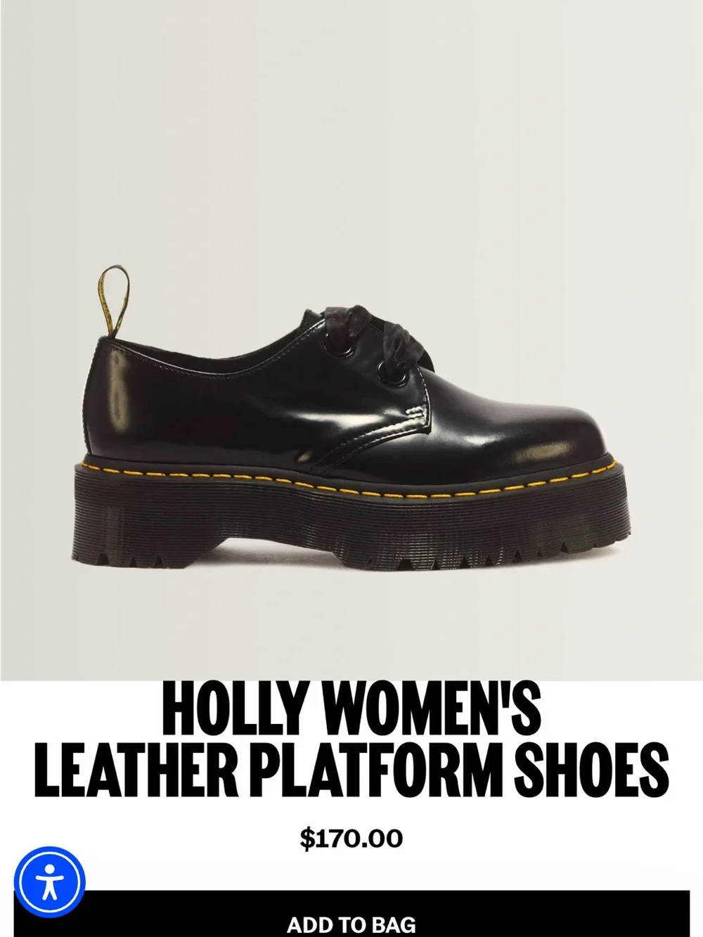 Dr. Martens Holly Quad Platform Shoes Black Ribbon Laces Women’s 8